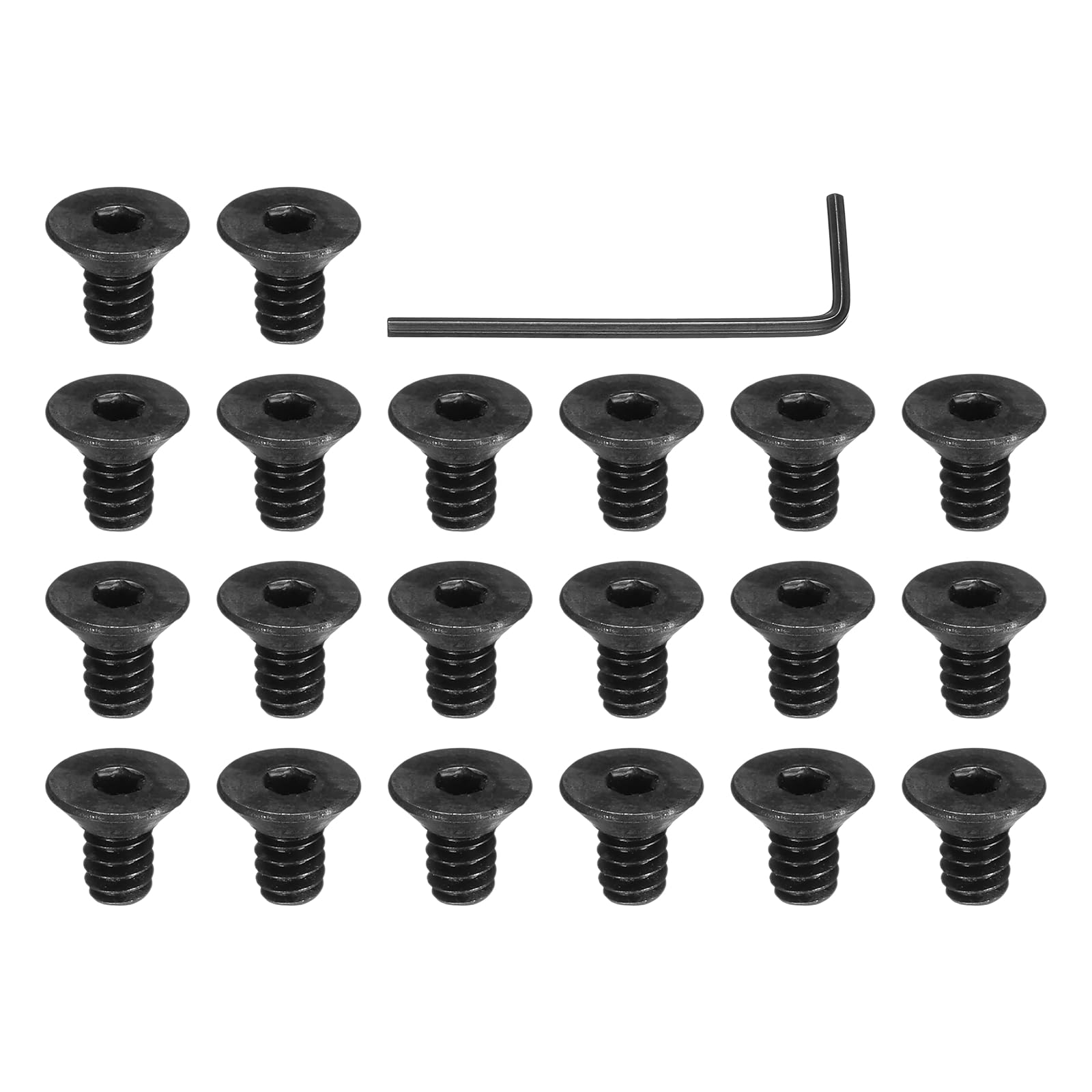 PATIKIL #6-32 x 1/4 Inch Flat Head Socket Cap Screws, 20 Pcs Flat Countersunk Bolts Hex Socket Drive Machine Screws Full Thread Coarse Thread UNC with Hex Spanner Black Oxide Grade 10.9