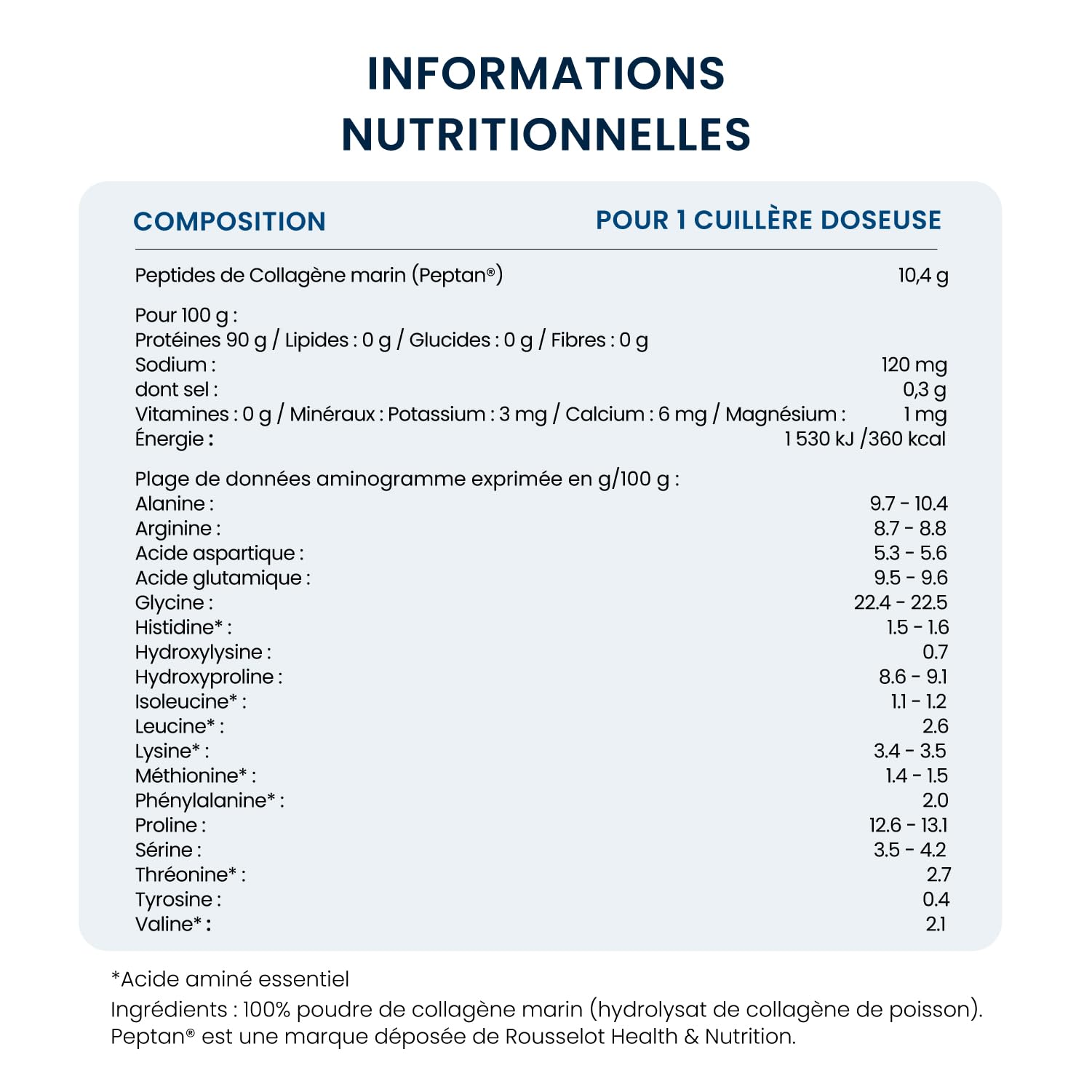 Collagène Marin hydrolysé - Peau souple & hydratée - Type 1 peptides bioactifs 2000 DA - Haute Biodisponibilité - Collagène en Poudre Qualité Peptan®- Issu de pêche durable - 500G (48 jours) - Dynveo