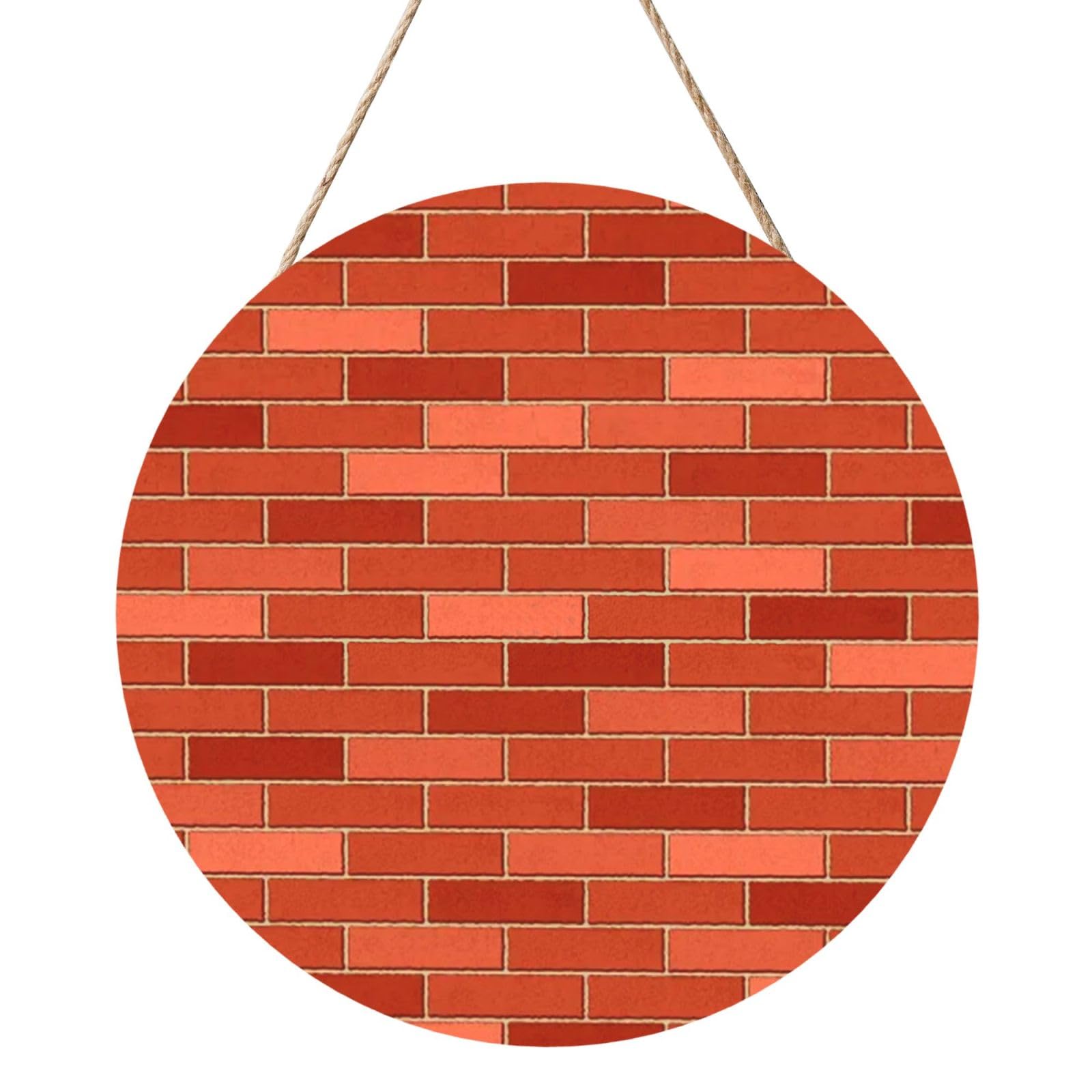 InOmak Red Brick Wall Texture Printed, Round Wood Panel Painting 12 in, Wall Hanging Painting For Home