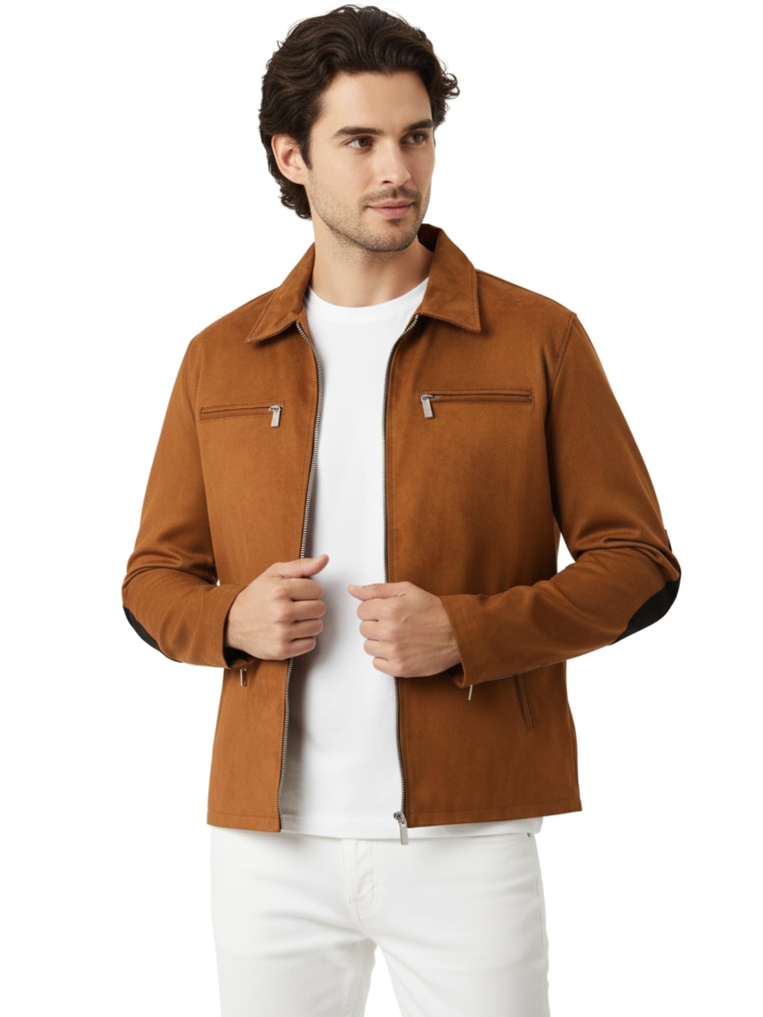 leather retail Men's Brown Suede Casual Jacket with Elbow Patches-picture-21
