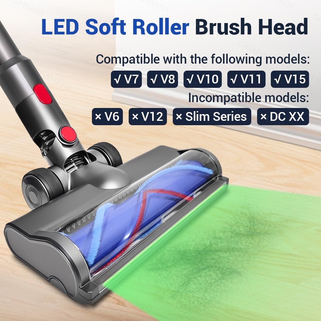 LED Bürste Kompatibel mit Dyson V7 V8 V10 V11 V15 Staubsauger,Austauschbarer Bürstenkopf mit Direktantriebszubehör,für Parkett,Hartböden und Teppiche.(2PS bürste)