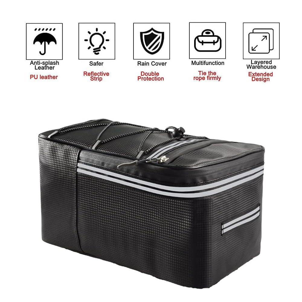 Portapacchi per Bicicletta Riflettente, Borsa Posteriore Bici, Borsa Bici Posteriore Cremagliera, con Strisce Riflettenti e Cerniera Impermeabile, per Gli Articoli per Trasporto di Biciclette, 15 L
