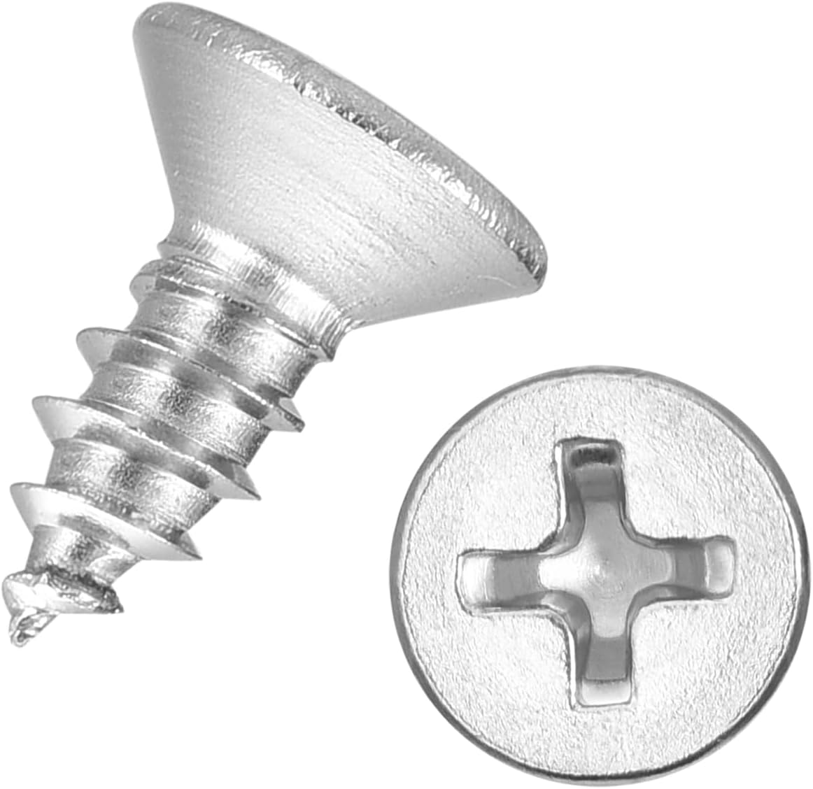 100pcs Phillips Flat Head Wood Screws - [ST4x10mm] 304 Stainless Steel Countersunk Self Tapping Screws for Furniture Assembly, Interior Trim, Outdoor Construction, Silver
