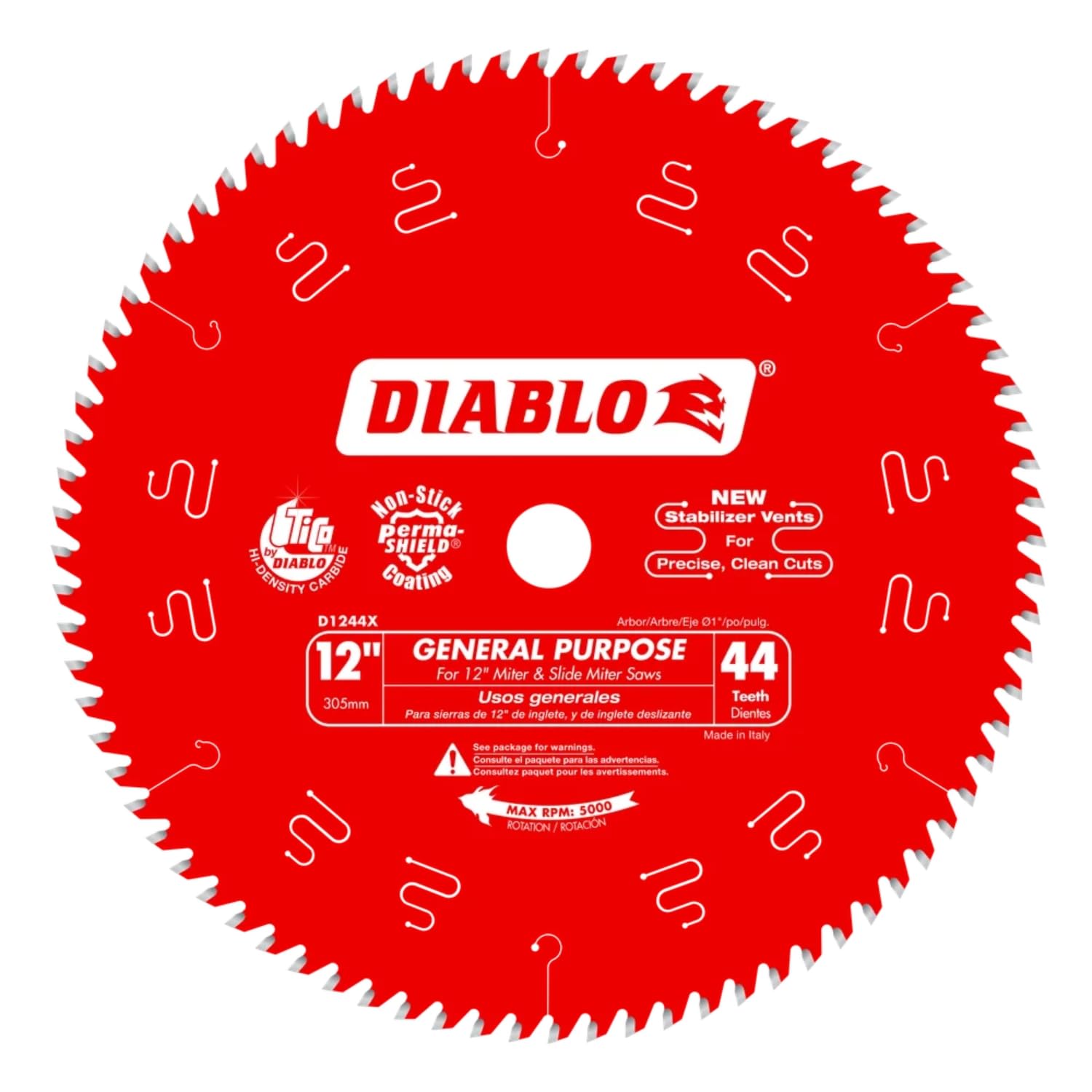 Freud D1244X 12-Inch 44 Tooth ATB General Purpose Miter Saw Blade with 1-Inch Arbor