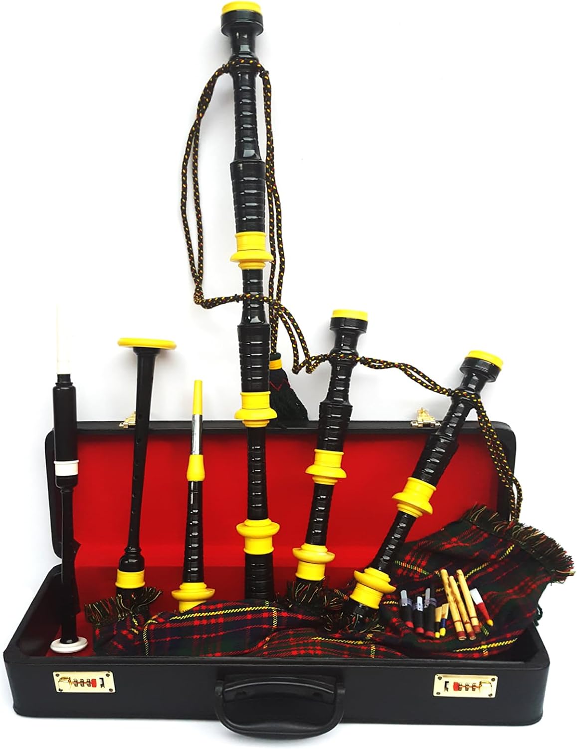 Highland Bagpipe With Free Case & Tutor Book - Rosewood Black Finish & Hunting Stewart Tartan Cover