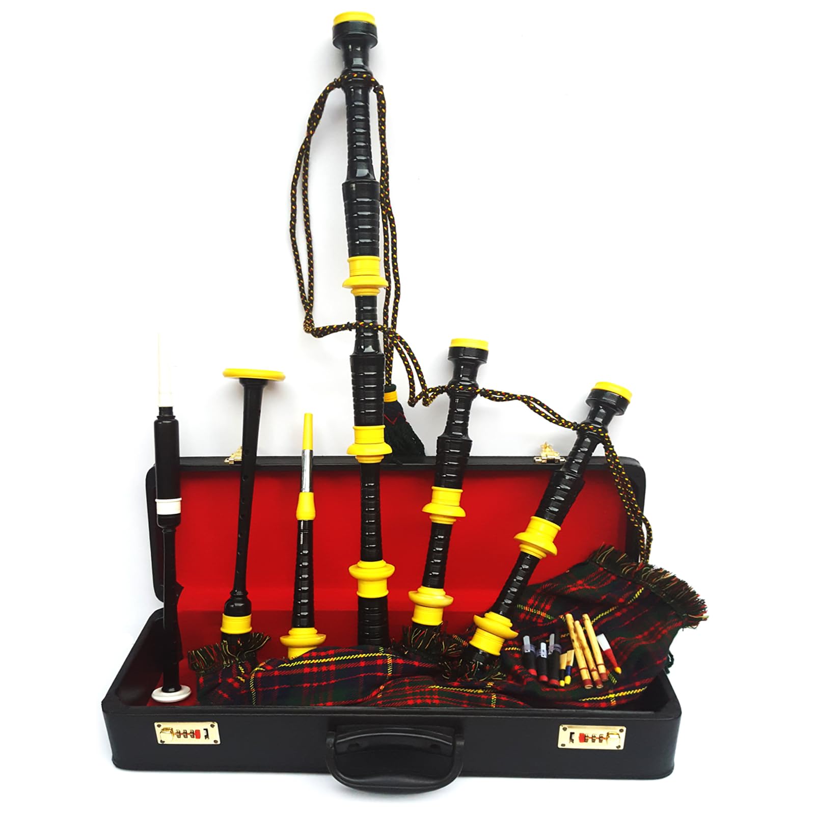 Highland Bagpipe With Free Case & Tutor Book - Rosewood Black Finish & Hunting Stewart Tartan Cover