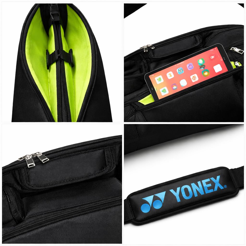 YONEX Sac pour raquettes de badminton, capacité de 3 à 6 raquettes, compartiment à chaussures séparé, bandoulière réglable, imperméable.