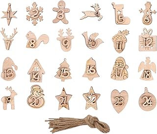 クリスマスオーナメント クリスマスカウントダウン アドベントカレンダー 木製 番号 麻紐付き 数字 ペンダント ギフトタグ クリスマスツリー ラッピング袋 飾り
