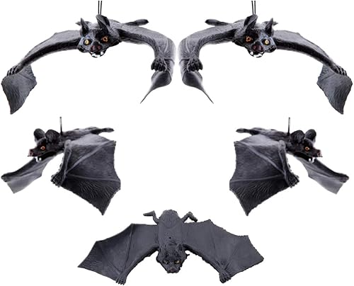 AKOAK Murciélago de goma muy feo, decoración de Halloween, juguete de simulación colgante, paquete de 5