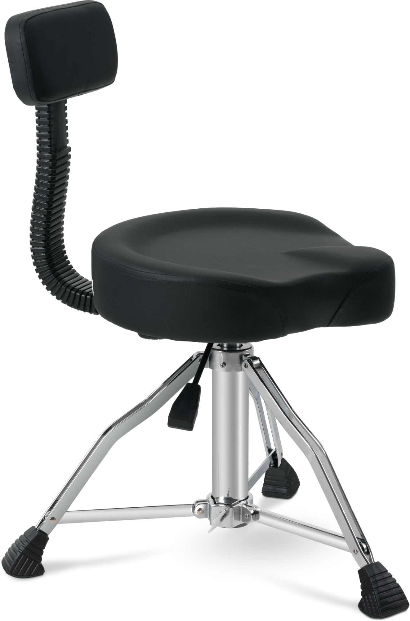XDrum BeatSeat Drumhocker con Schienale Seduta a Sella - Rivestimento in Pelle Sintetica Nera - Regolazione Altezza 45-60 cm - Piedini Antiscivolo Gambe Doppie