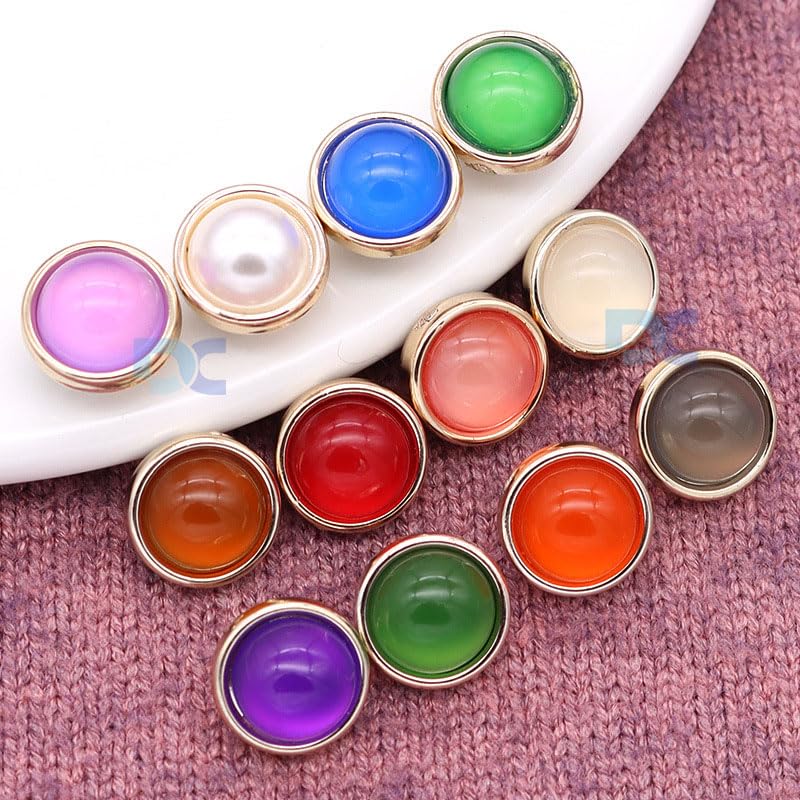 Image of 144 pcs Multicolor Dome Shank Buttons - 20L (11mm) | Round Glossy Resin Buttons with Golden Rim | Sewing, DIY Crafts, Shirts, Dresses, Kurtis, Sweaters