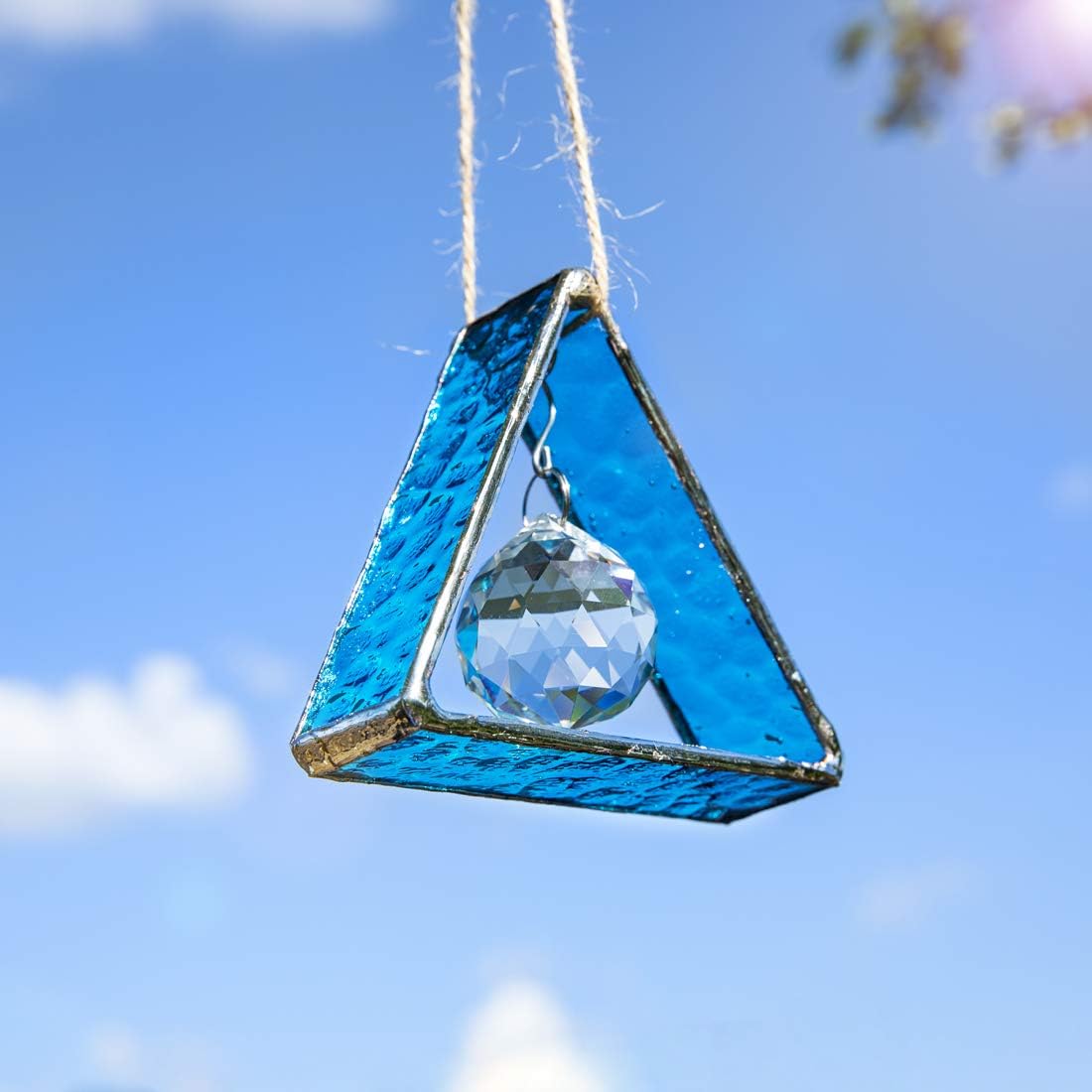 H&D HYALINE & DORA Stained Glass Window Sun Catcher Hangings Pyramid Colored and Butterfly Stained Glass Window Hanging Hand Painted Suncatcher Window Decor