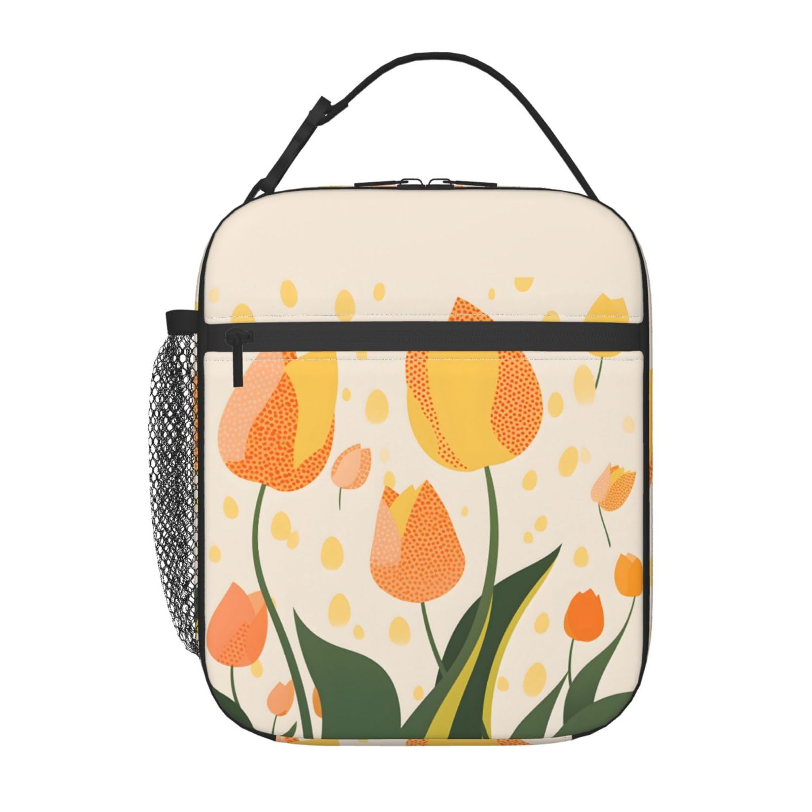 Lunch Bags For Men Women Boys Girls Watercolor Tulips Flower Floral Print Reusable Lunch Box for School Office Picnic Camping Thermal Insulation and Cold Preservation