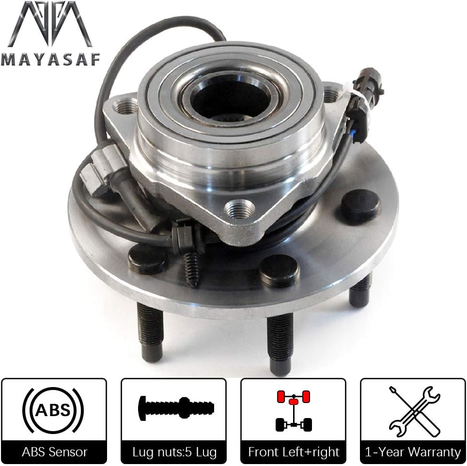 MAYASAF 515036 [4WD ONLY] Front Wheel Hub Bearing Assembly 6 Lugs w/ABS Fit 2002-06 Chevrolet Silverado(Suburban/Avalanche) 1500 Tahoe GMC Sierra Savana 02-06 Cadillac Escalade