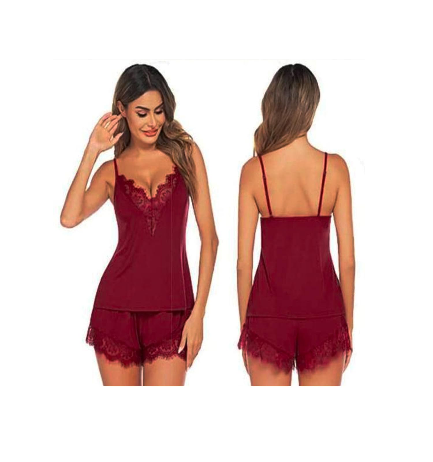 galsmaky Trendy Women's & Girl's Stylish Hot Night Sexy Babydoll Night Dress|Sexy Night Suit Night Dress|Top & Shorts Pyjama Set Free Size(28 to 36) Inch Maroon-picture-41