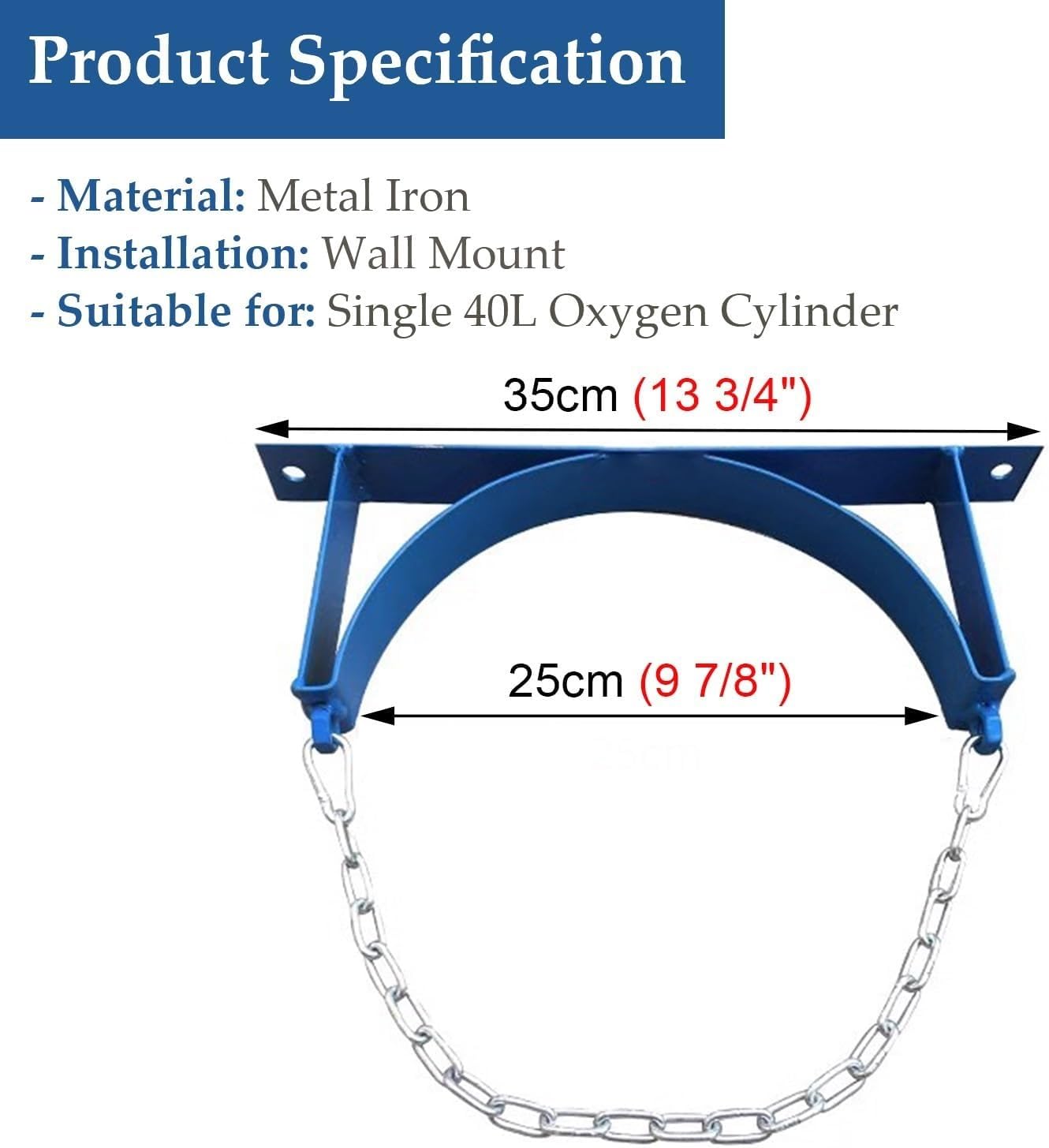 Soporte de Pared para bombonas de oxígeno - Soporte Resistente para Tanques de Gas con Cadenas de Seguridad para bombonas de O2, nitrógeno y acetileno - Perforado previamente para una fácil