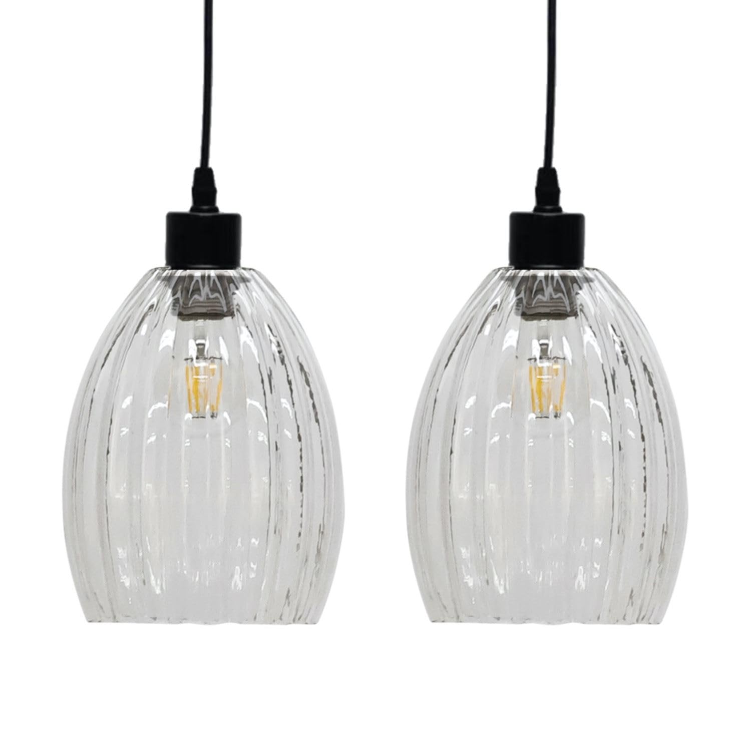 First Choice Lighting Set Of 2 Birch Clear Fluted Glass Easy Fit Pendant Shades from B&Q