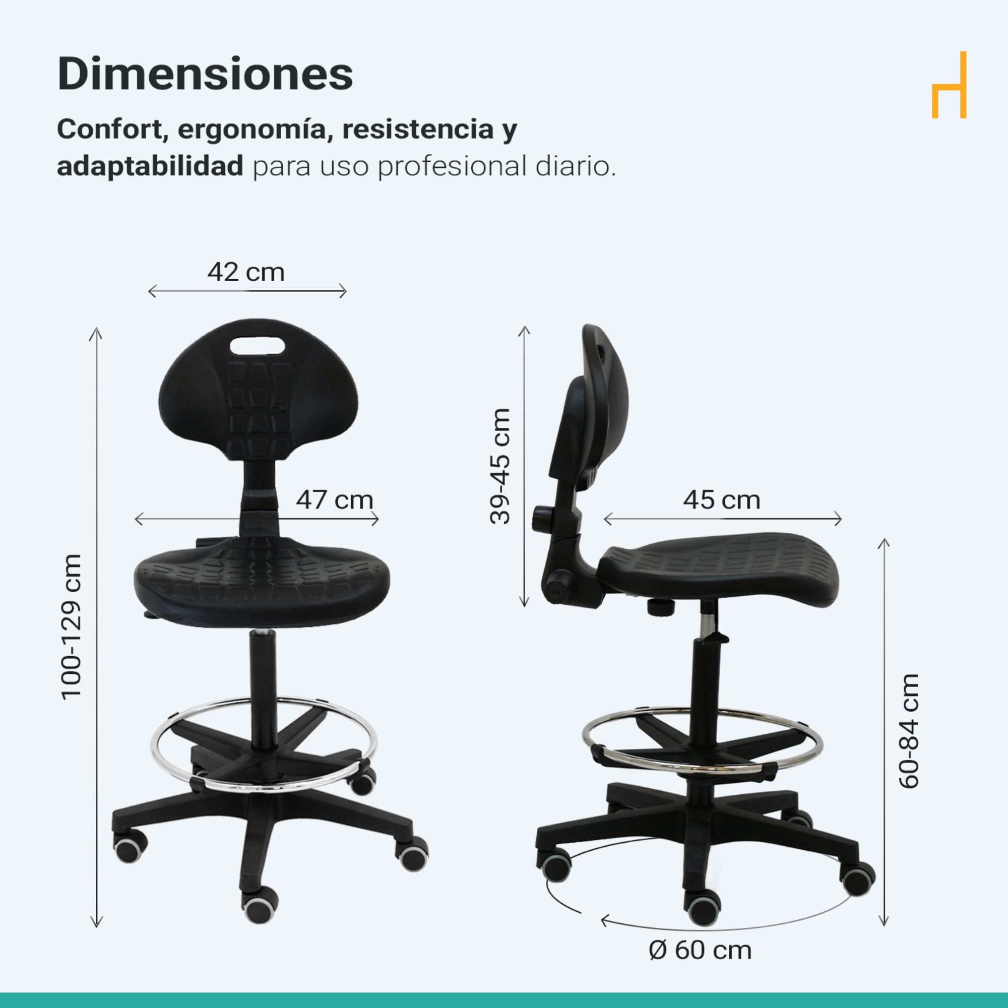 La Silla de Claudia: Taburete Alto Modelo Work con Respaldo | Silla Escritorio con Reposapies | Centrosilla Taburete con Ruedas Giratorio | Silla Ergonómica Alta para Trabajo o Estudio