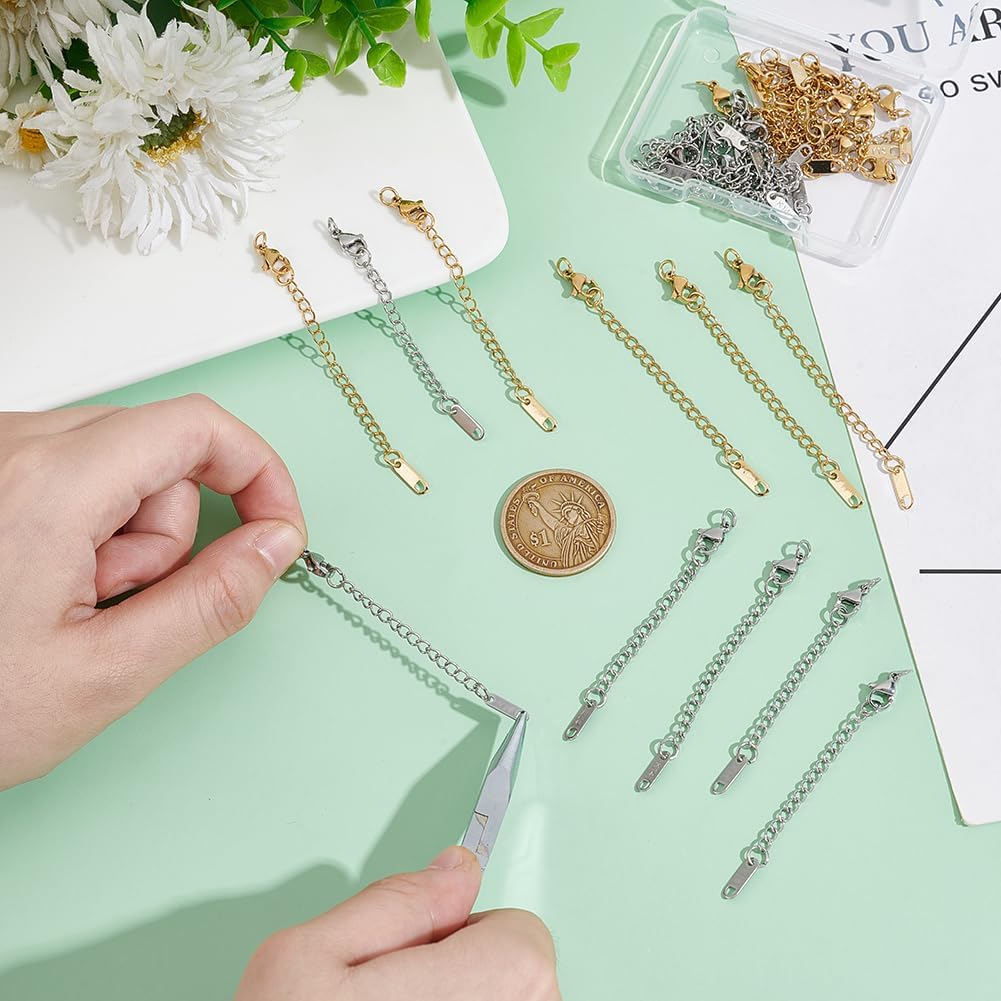 UNICRAFTALE 30Pcs 2 Colors Stainless Steel Chain Extender 64~80mm Chain Extension Necklace Bracelet Extender Chain Pendant Anklet Chain Extenders Tails Chain for DIY Jewelry Making - Image 5