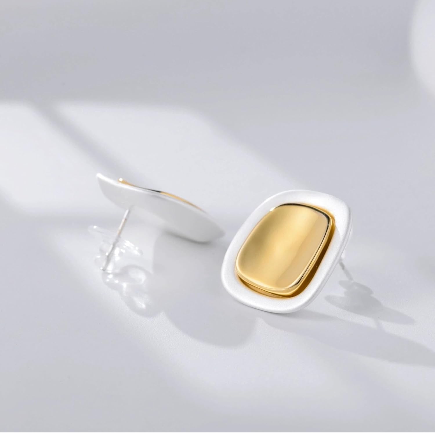 2-Tone Gold & Silver Square Stud Earrings for Women, Minimalist Chunky Geometric Earrings with 925 Sterling Silver Posts, Hypoallergenic Fashion Jewelry Gift - Image 8