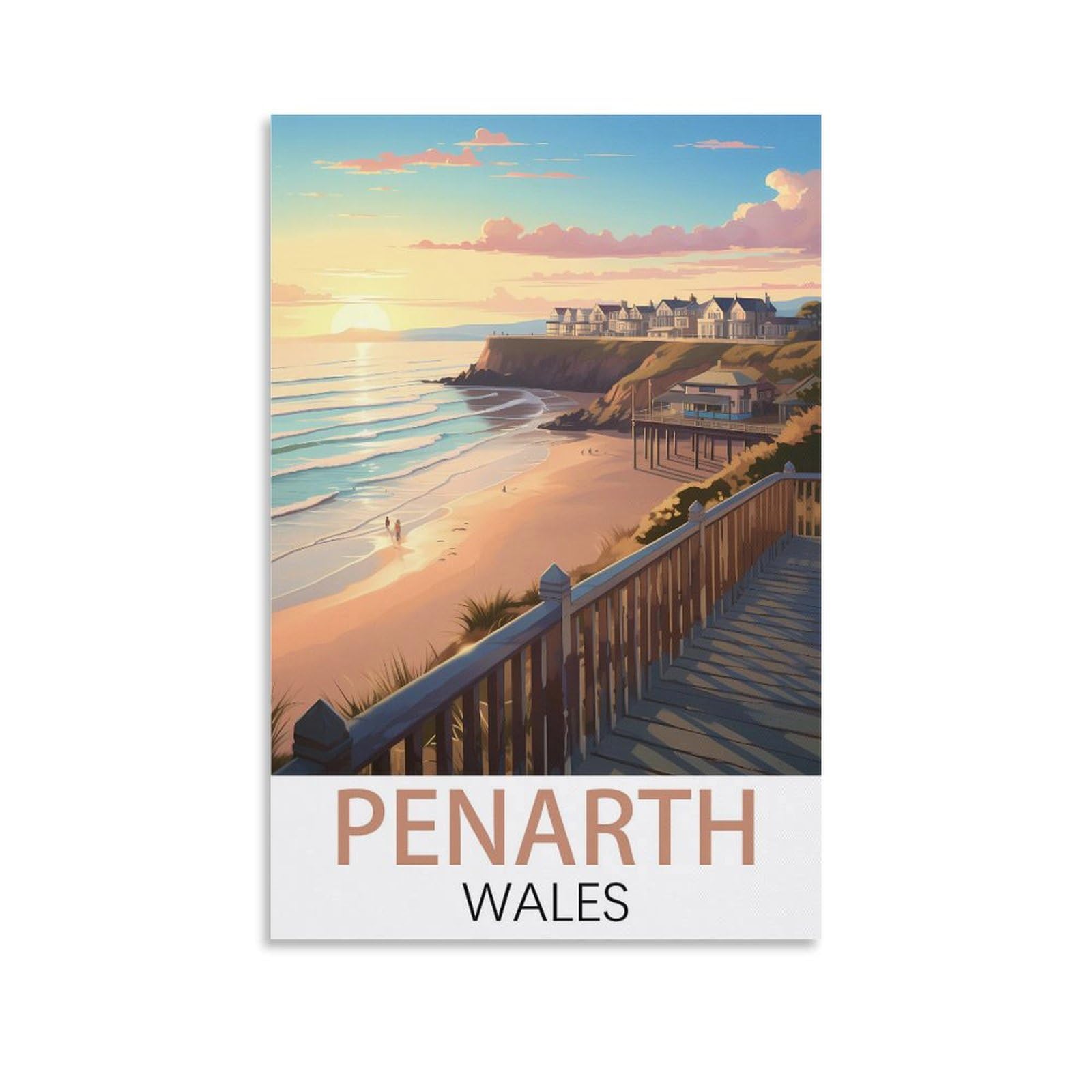 Lolwnni Unframe-Style Penarth Wales Vintage Travel Posters 08X12inch(20X30cm) Canvas Wall Art Print Picture Paintings For Living Room Bedroom Decor