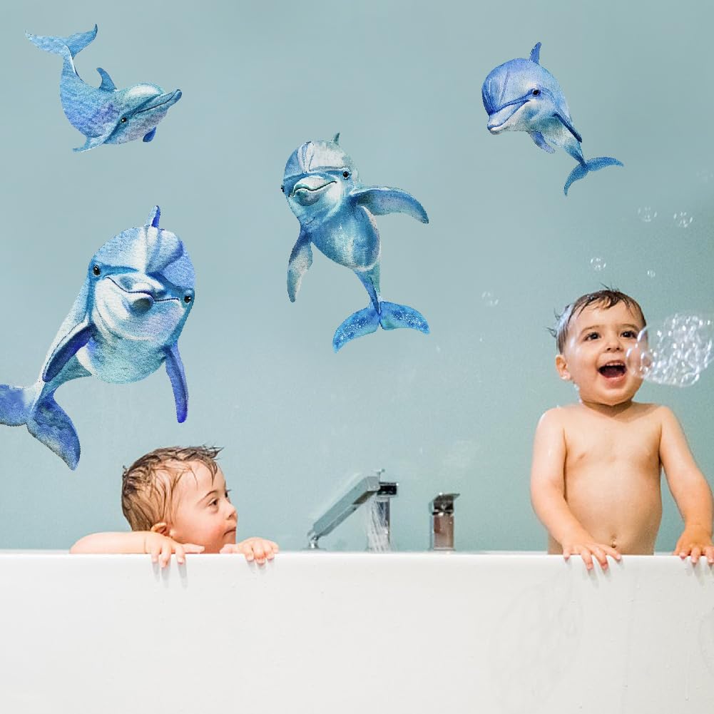 SUPERDANT Adesivi Murali Delfino Acquerello Adesivo Da Parete Delfino Blu 4 PZ Simpatici Decalcomanie Adesiv In PVC Decorazioni Da Parete Arte Fai Da Te Murale per Camera Da Letto Dei Bambini