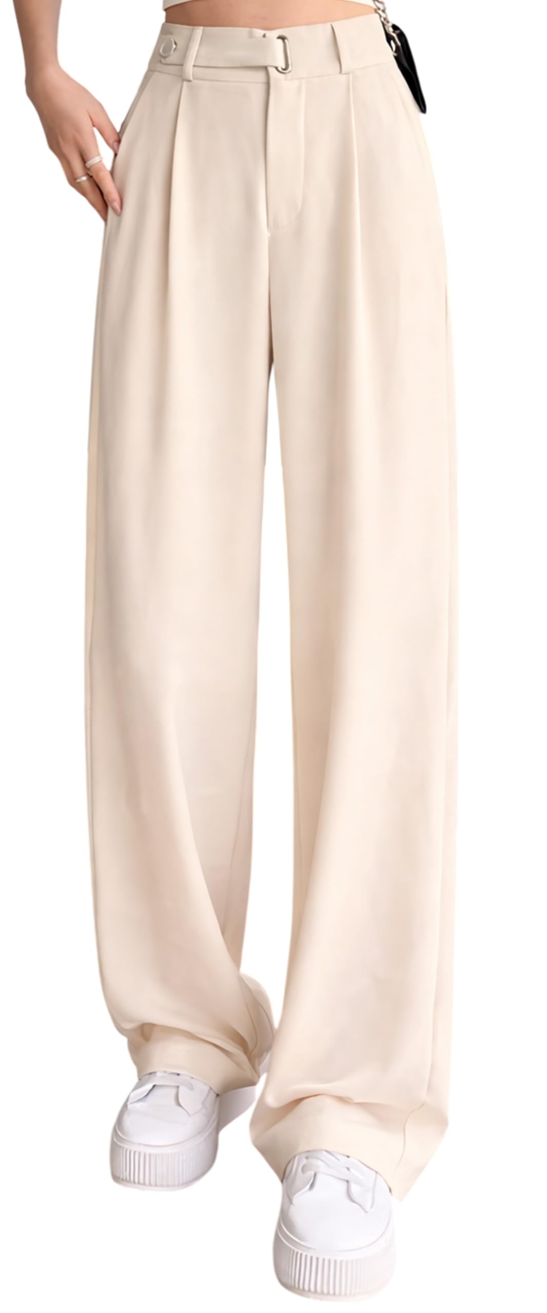adbucks Women’s High-Waisted Black Wide-Leg Pants – Summer Lightweight Suit Fabric Trousers, Straight Drape Formal Work Pants, Elegant Office & Travel Wear-picture-43