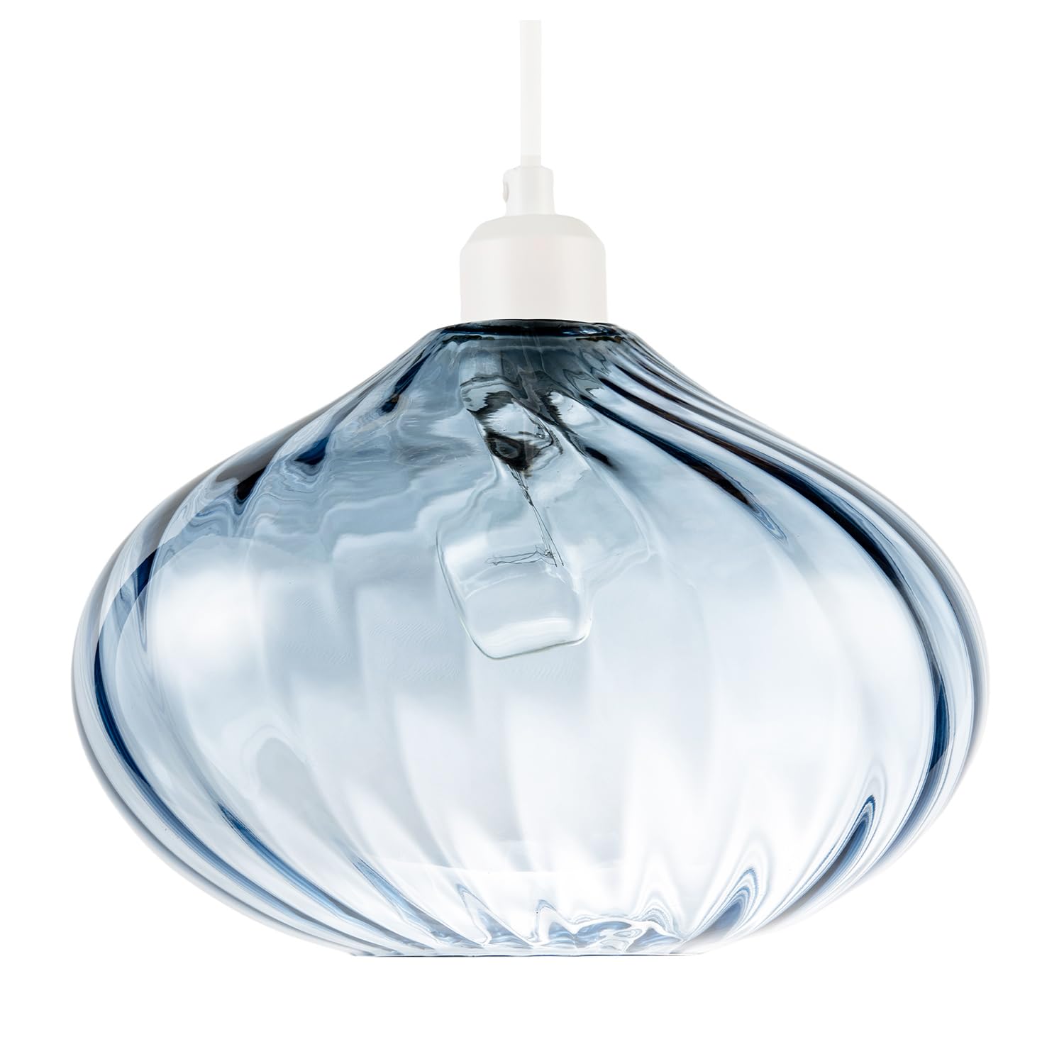 Modern Designer Dusty Blue Line Twisted Glass Pendant Light Shade | 28cm x 20cm | for Kitchen Island Living Room Bedroom Dining Room etc by Happy Homewares