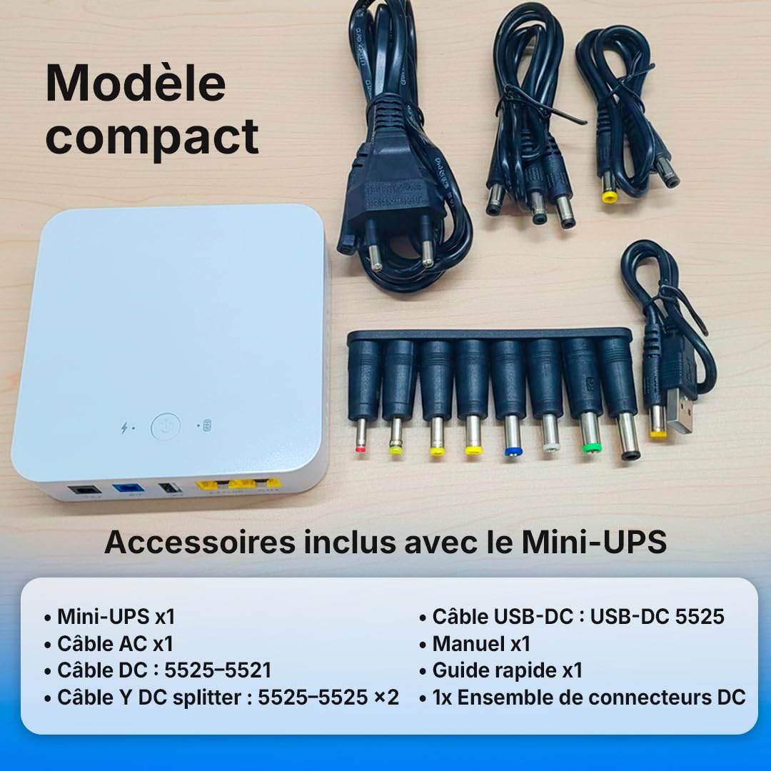 Mini-onduleur ou Mini SAI AC-DC | Batterie Interne Haute capacité | Sorties 5V + 9V + 12V et PoE | Protection Contre Les coupures de Courant et Les surcharges | Routeurs et appareils, 8800 mAh