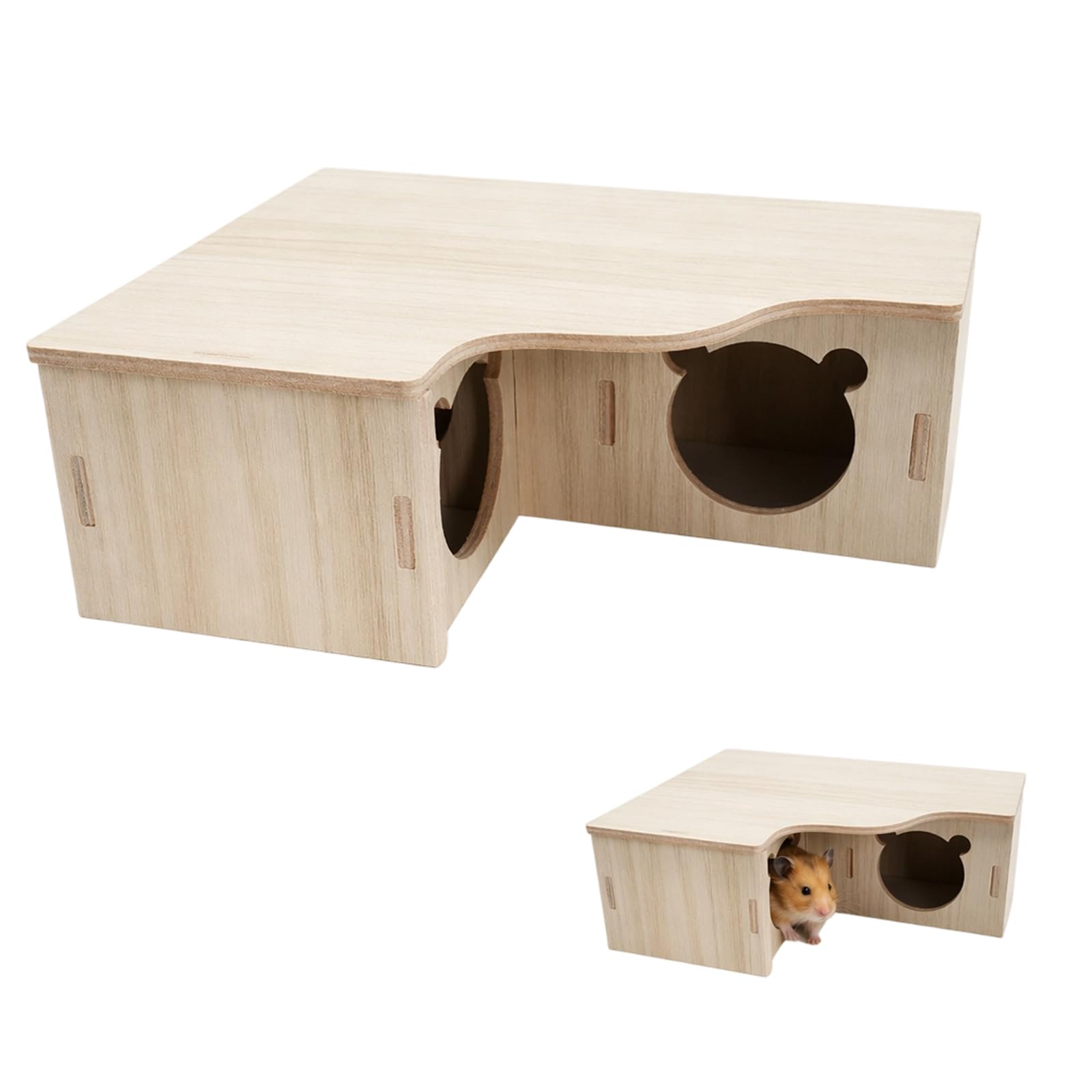 Bodeshis Hamster House, Hamster Hide Multi Chamber Hide, Wooden Hamster Platform with Removable Design for Cage Hygiene, Syrian Hamster Accessories and Hamster Cage Accessories
