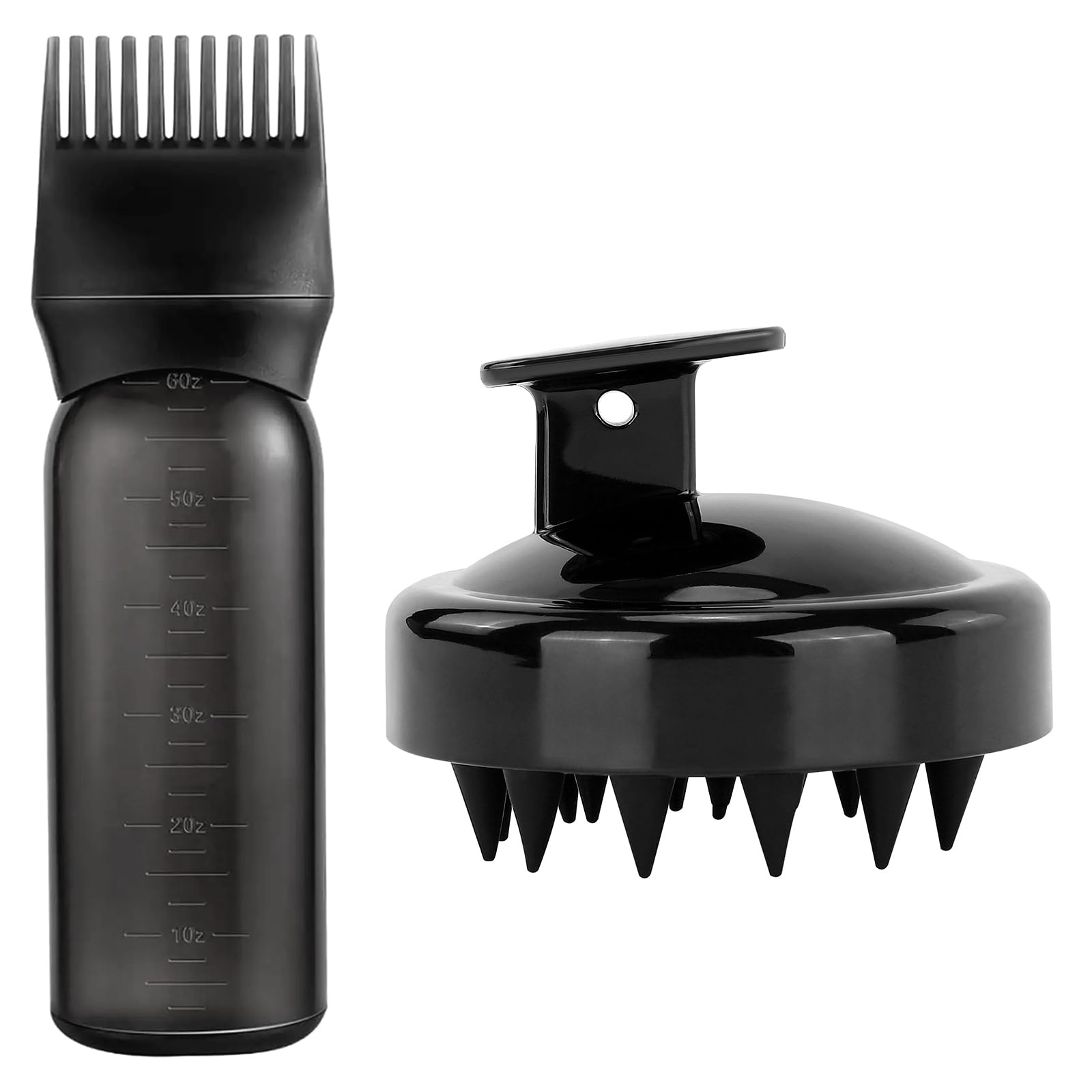 Kisvic 2 Stück Haaröl Applikator, Wurzelkamm Applikator Flasche und Haare Massagebürste, Hair Oil Applicator Bottle - Zuverlässiges Haarstyling Werkzeug für Haarfärbemittel Färbung, Schwarz