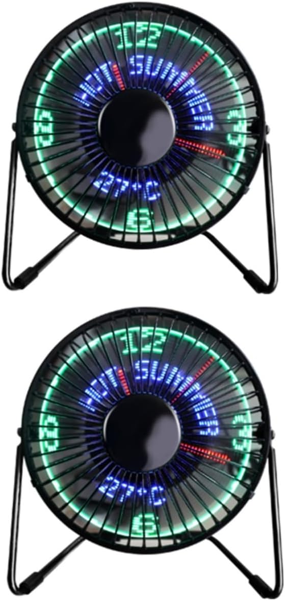 ABOOFAN 2pcs Desk Display Build Portable Clock Mini LED with Temperature USB Metal Calendar Cooling Message Home Small for Office Desktop and Fan in