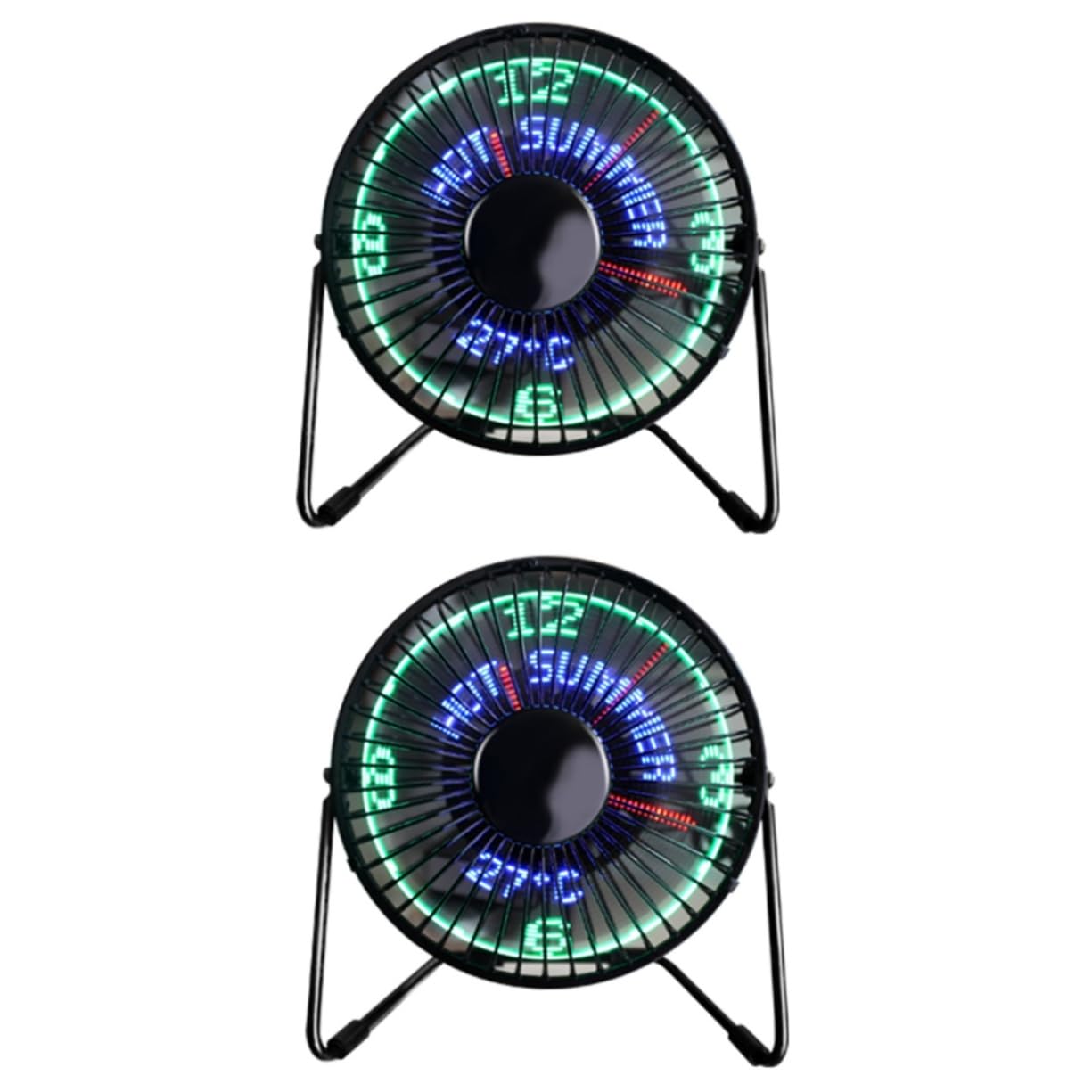 ABOOFAN 2pcs Desk Display Build Portable Clock Mini LED with Temperature USB Metal Calendar Cooling Message Home Small for Office Desktop and Fan in