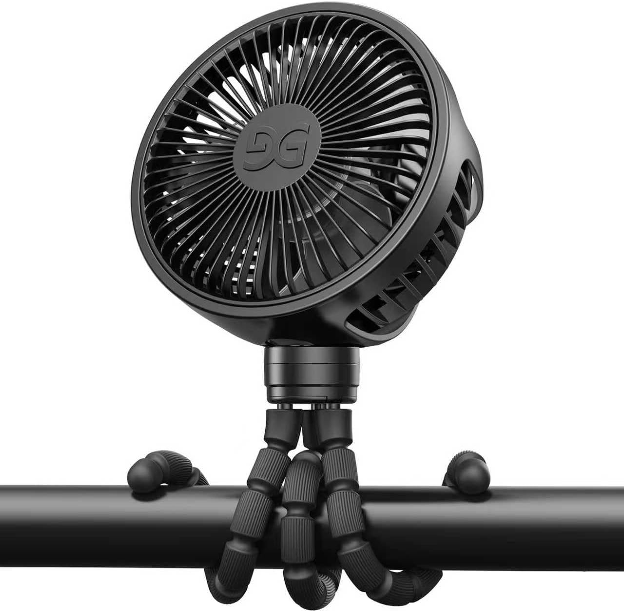 Mini Portable Handheld Fan USB Rechargeable Battery Operated, Stroller Fan with Flexible Tripod Clip on for Baby (Jet Black)