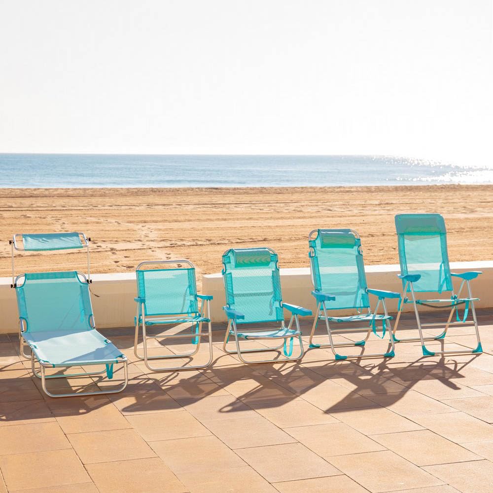 LOLAhome Sillón de Playa Plegable y reclinable de 5 Posiciones de Aluminio y textileno Aguamarina de 63x60x110 cm