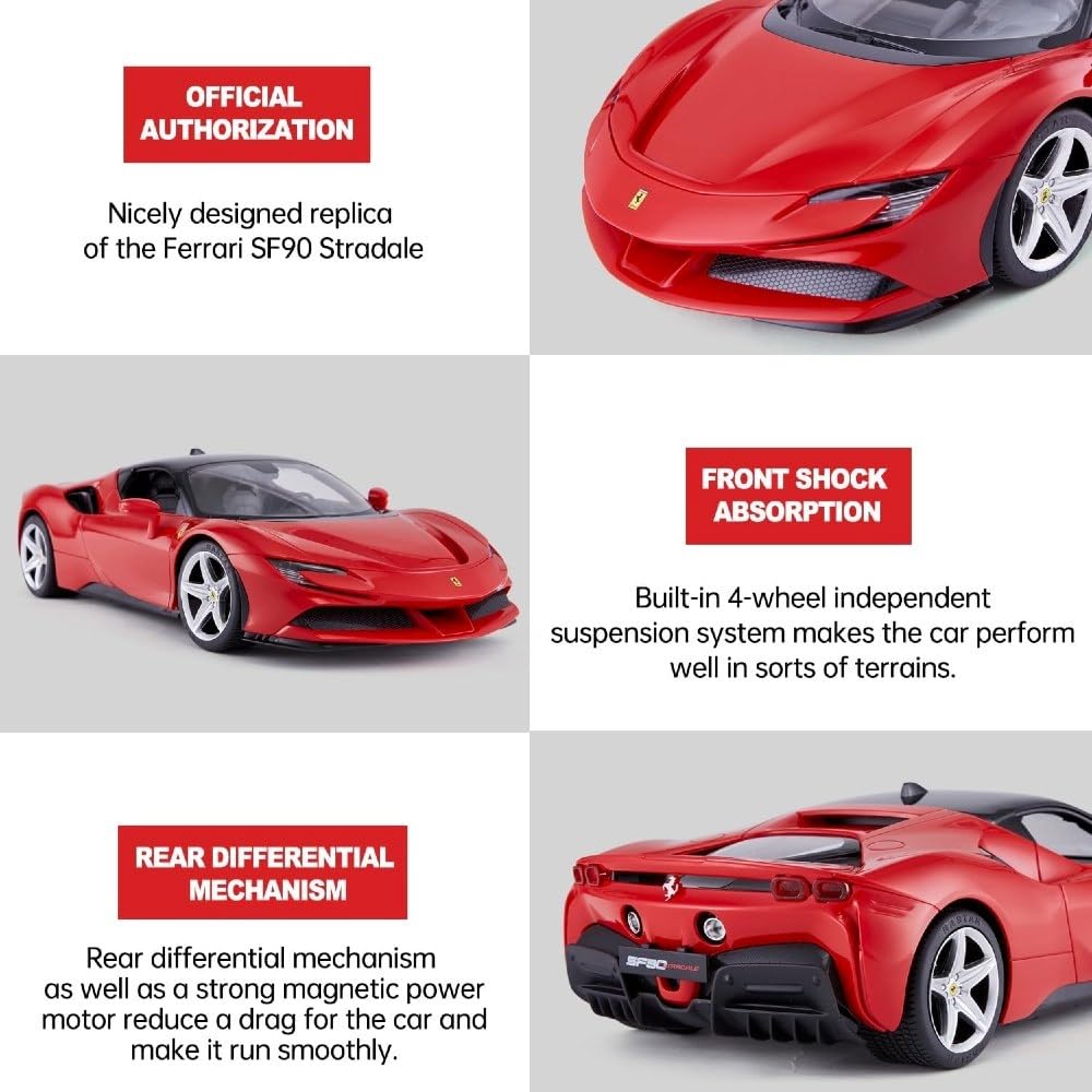 Interaktywny Pojazd Autko Ferrari SF90 Czerwony Model 1:14 Rastar Samochód Zdalnie Sterowany Pilot dla Dzieci Chłopców