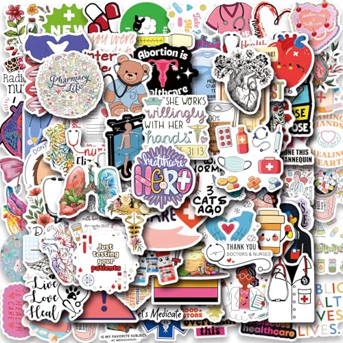 111 Pcs Healthcare Doctor Nurse Sticker Medical Science Equipment Waterproof Human Body Anatomy Graffiti Decals for Healthcare Worker Accessories Party Supplies Water Bottles Laptops Phones