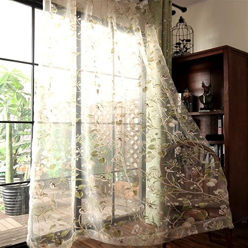 Miniatura 3 de 1 par de cortinas de granja de 72 pulgadas de largo, bloqueo de luz media, patrón de árbol azul para puerta de patio, extra anchas, cortinas de