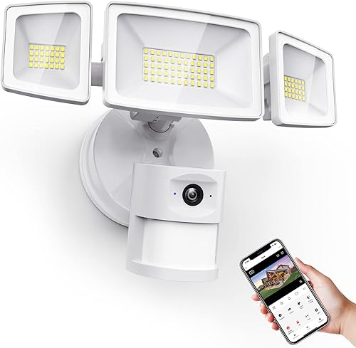 Onforu Cámara de reflector al aire libre, 55W Smart Security con cable Cam con 6200LM LED 1080P HD IP65 detección de movimiento, sirena de 67 dB,