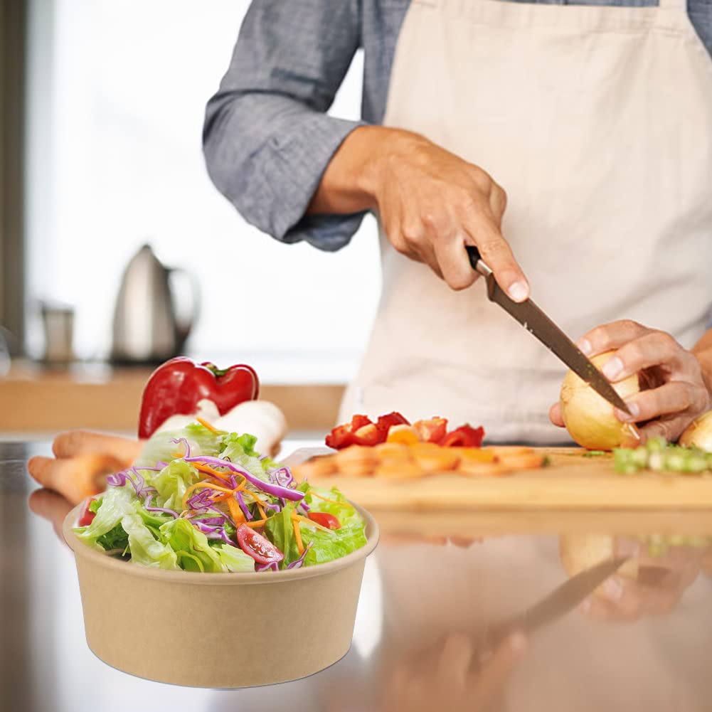 Ensaladera de papel con tapa, contenedor de alimentos Kraft de 25 onzas, taza de ensalada desechable para pasta fría, ensalada de patata, fruta y más [750 ml paquete de 50]