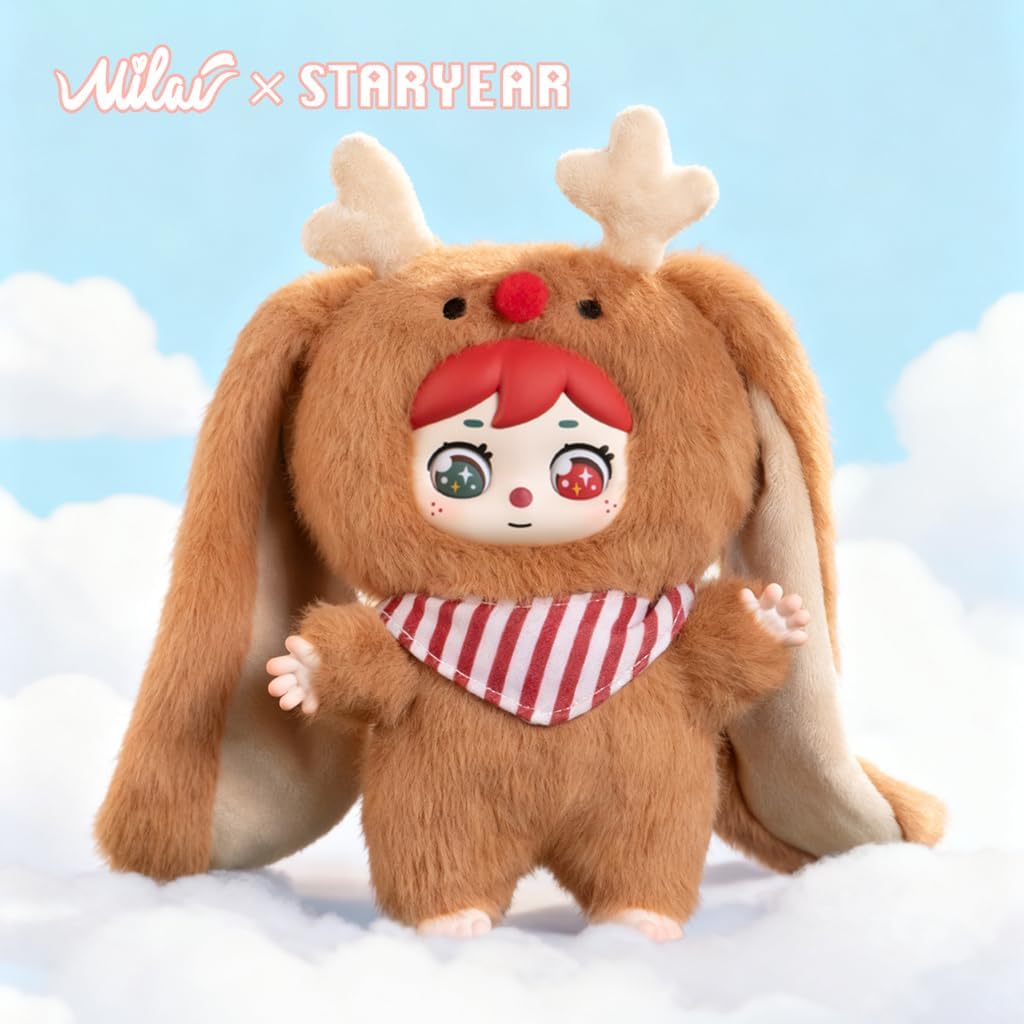 Surprise Blind Box Figures Doll, MILAI - 6.7" Adorable Poseable Long-Ear Plush Doll Keychain with 3 Changeable Eyes (6+1 Mystery) | Collectible Toy Christmas Birthday Gifts for Girls Boys