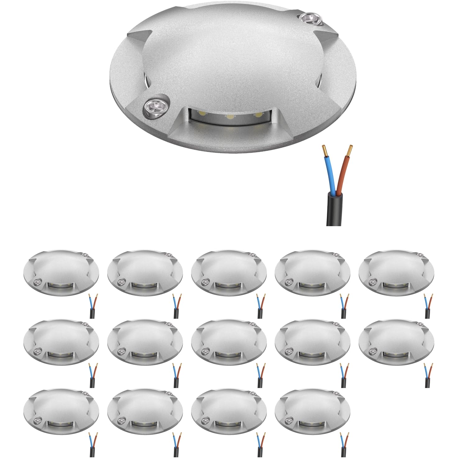 ledscom.de Lampe de sol à 15 LED, balisage RUNDA pour l'extérieur, IP67, 4 lampes, aluminium, ronde, 70 mm de diamètre, blanc chaud