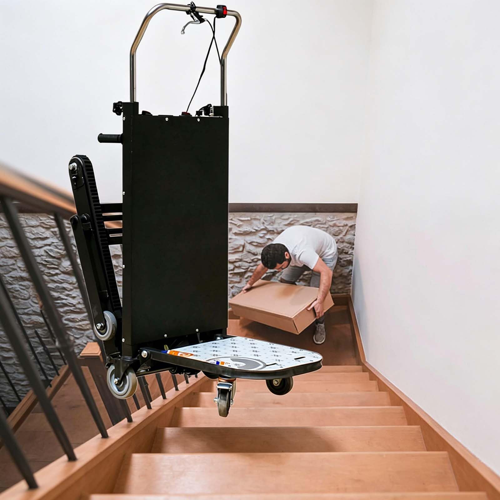 Carro Eléctrico para Subir Escaleras, con Cuerda de Seguridad y Bomba de Aire, Batería Extraíble, para escaleras y bajadas,007