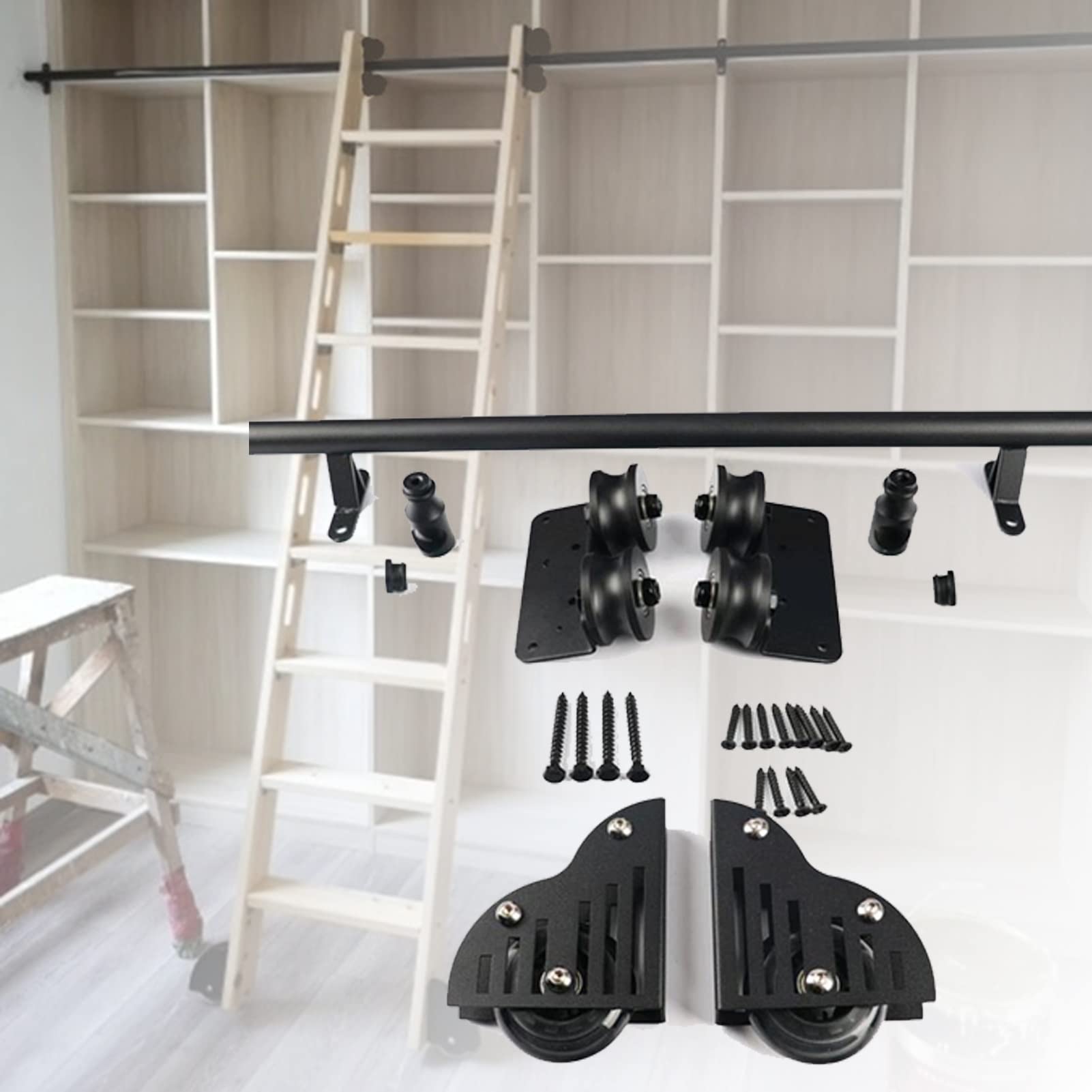 Kit de quincaillerie d'échelle coulissante en acier premium avec rouleaux de sol suspendus