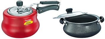 Prestige Svachh, 10752, 3 L, Nakshatra Duo Red Handi, with Deep Lid for Spillage Control, Aluminium, Inner Lid & Prestige Omega Select Plus Mini Handi with SS lid