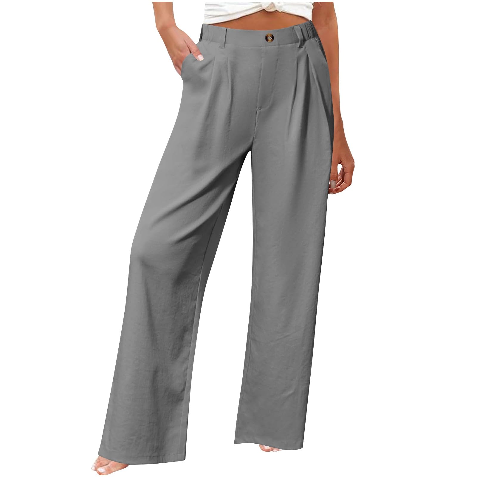 Women Wide Leg Dress Pants High Waisted Business Work Casual Trousers 2025 Comfy Button Palazzo Pants with Pockets