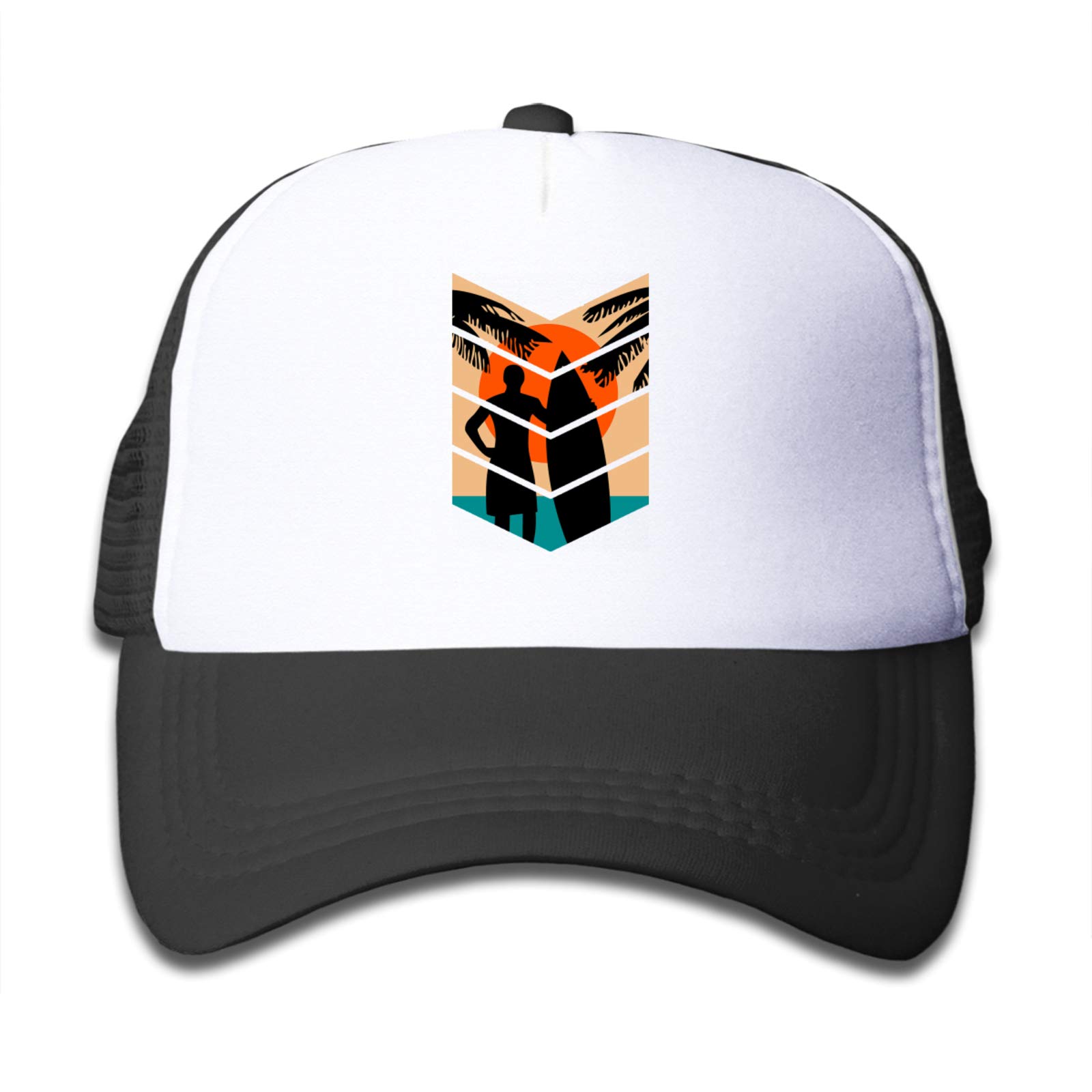 Palm Tree Sunrise Surfing Mesh Trucker Hat Adjustable Kids Toddler Snapback Baseball Cap for Boys and Girls