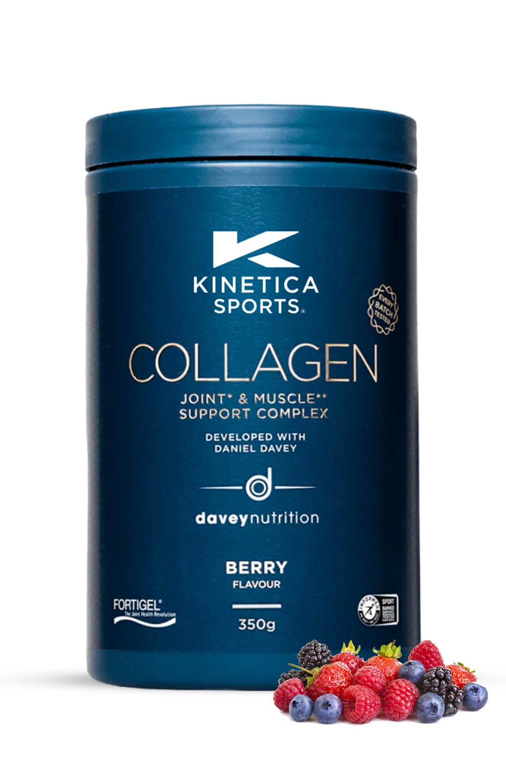Kinetica Sports Kollagenpulver – Beere | 350g | 5g FORTIGEL® Kollagen, Vitamin C & D, 100mg Hyaluronsäure & 500mg Glucosamin | Unterstützt die normale Kollagenbildung für Knochen- und Muskelfunktion
