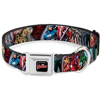 Buckle-Down DC-WAV036-WS AVD Marvel Avengers Dog Collar, WIDE-Small/13-18