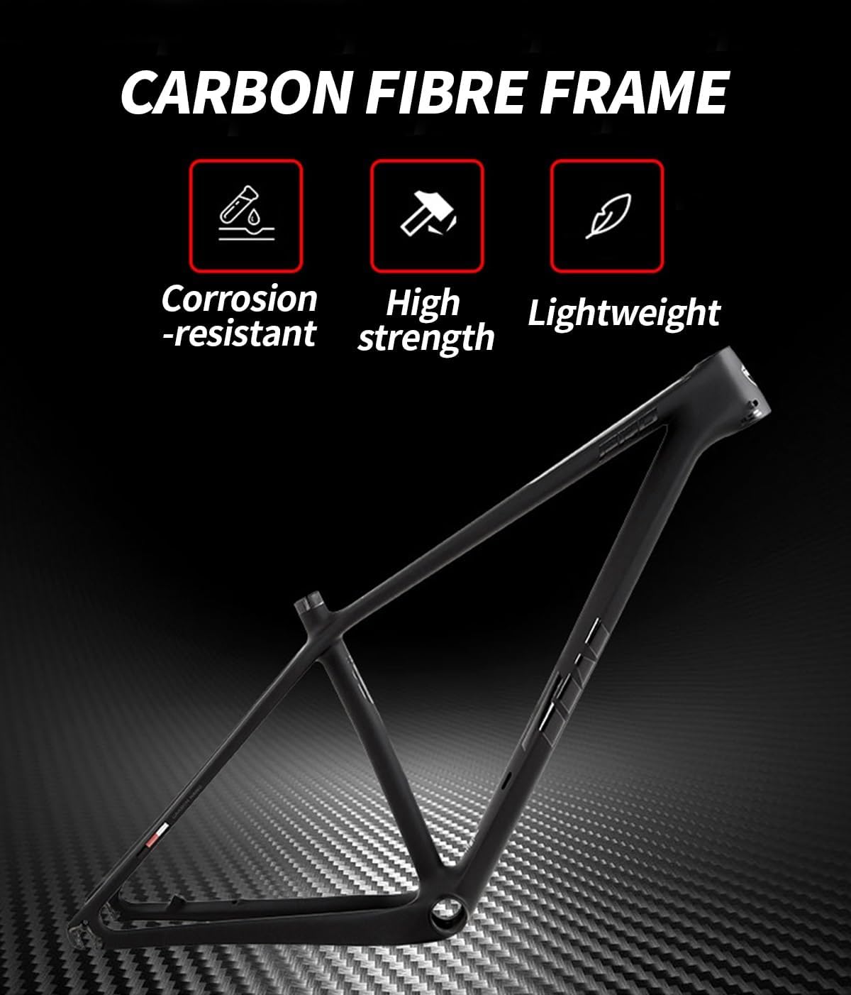 27.5er 29er XC Hardtail Mountain Bike Frame 15/17/19in Carbon Fibre Disc Brake Frame 135mm Quick Release Cyclocross Bike Frame BB92*41mm(White,29 * 15")